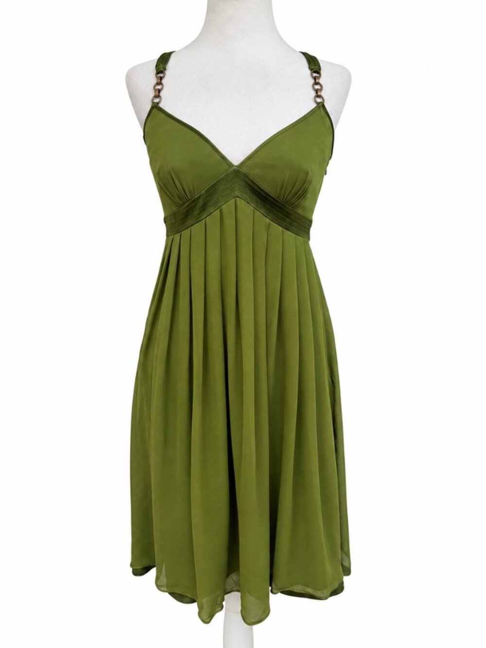 Vintage Laundry by Shelli Segal Olive Green Silk Chiffon Halter Dress